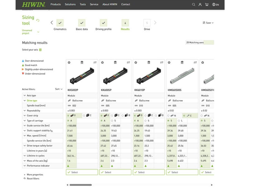 HIWIN: Uitgebreide online tool voor het dimensioneren en ontwerpen van assen