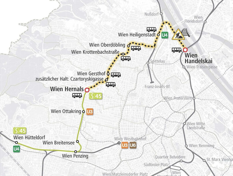 ÖBB: Vorortelinie S45 bekommt ein Service und fährt im Schienenersatzverkehr