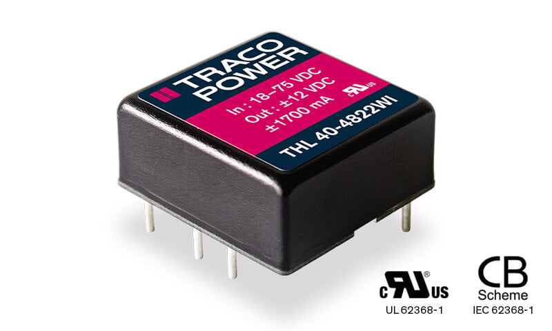 Traco Power introduces THL 40WI series DC/DC converters in compact 1”×1” design