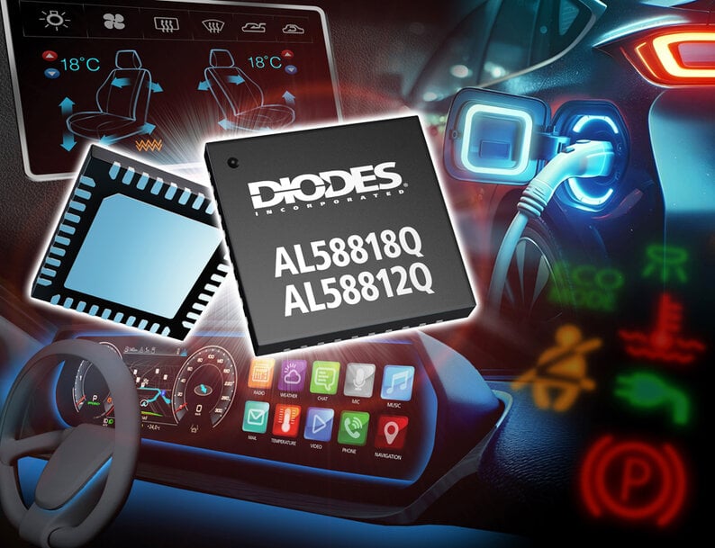 Diodes Launches 18- and 12-Channel Automotive LED Drivers with I2C/SPI Control