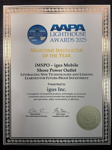igus® Wins “Maritime Innovator of the Year” Award for Mobile Shore Power Outlet (iMSPO) System 