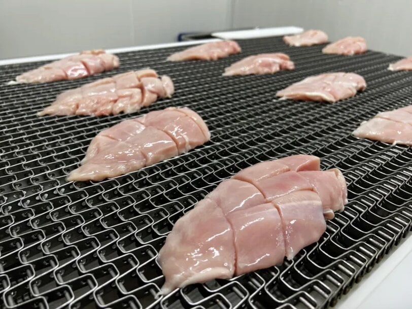 Corte a jato de &aacute;gua no porcionamento av&iacute;cola