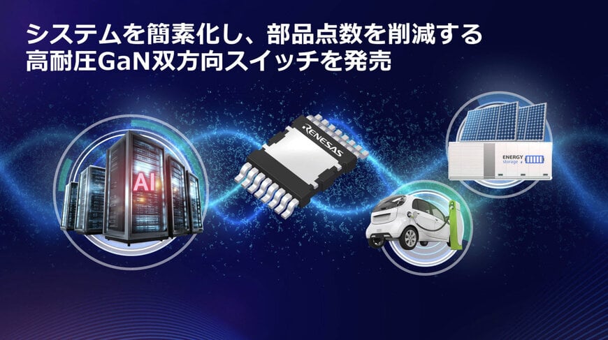 ルネサス、650V双方向GaNスイッチで電力変換を簡素化