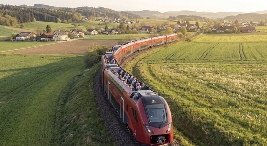 Panorama train with open sun deck for long-distance travel