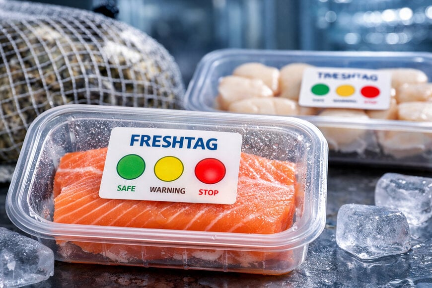 Color indicator labels enable seafood cold chain monitoring