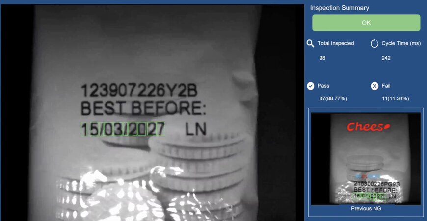 Inline OCR inspection for expiry date verification