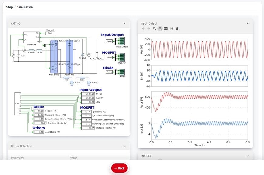 L'outil de simulation en ligne évalue les pertes des composants de puissance