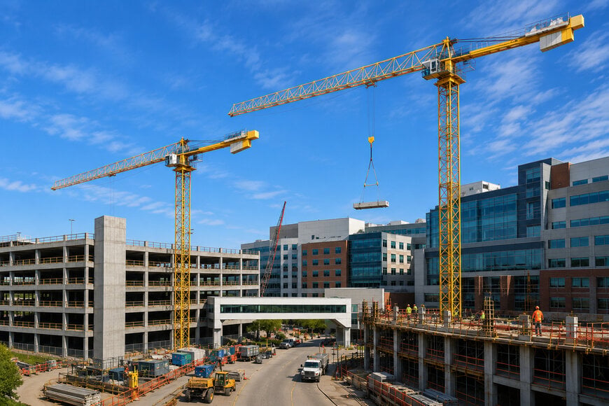 Tower Cranes Optimize Logistics on Active Medical Campus