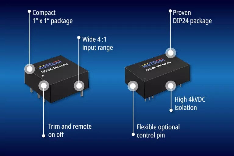 Compact 6W DC/DC Converters with 4:1 Input in Two Proven Package Formats