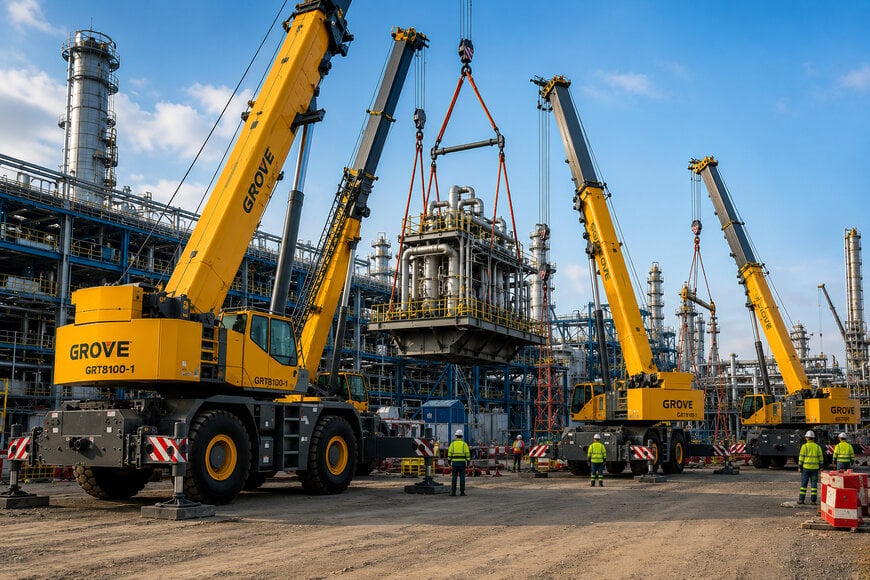 Rough-terrain cranes support petrochemical plant construction