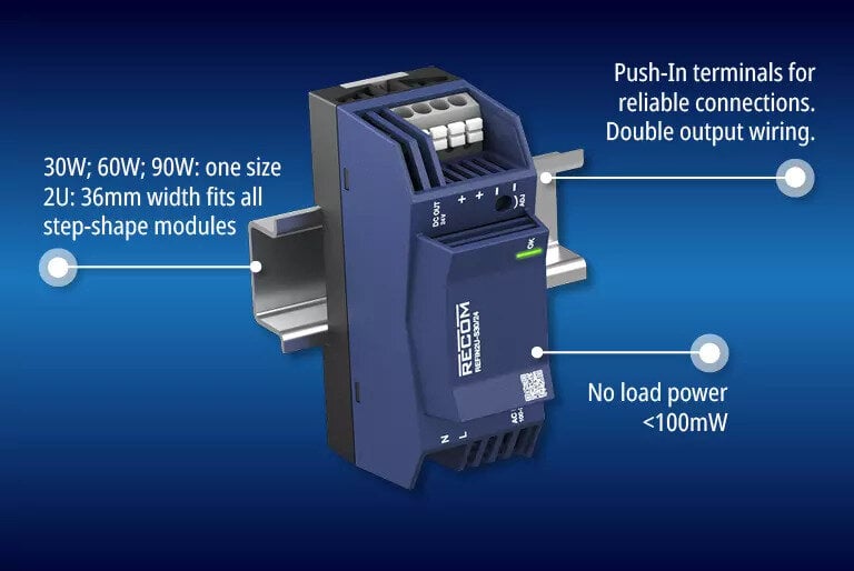 Ultra-Slim 2U Din Rail AC/DC Power Supply Now Also Available with 30W