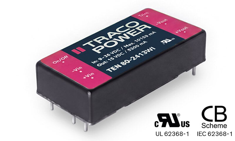 Traco Power Launches 80W DC/DC Converter Series